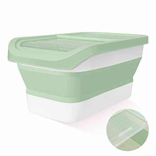 DDMOMMY Collapsible Dog Food Storage Container, 10-13 Lb Large Pet Cat Food Containers Bin With Lids, Foldable Kitchen Cereal Rice Storage Bin With Measuring Cup And Silicone Bowl, Green With White.