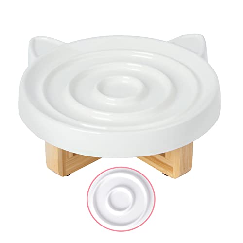 DDMOMMY Raised Cat Dog Slow Feeder Bowl with Stand, Cat Bowls for Slow Eating, Ceramic Elevated Slow Feed Cat Bowls, Pet Bowl for Cat and Dog, Cat Puzzle Feeder for Healthy Eating Diet, 3'' High, 8.5'' Wide